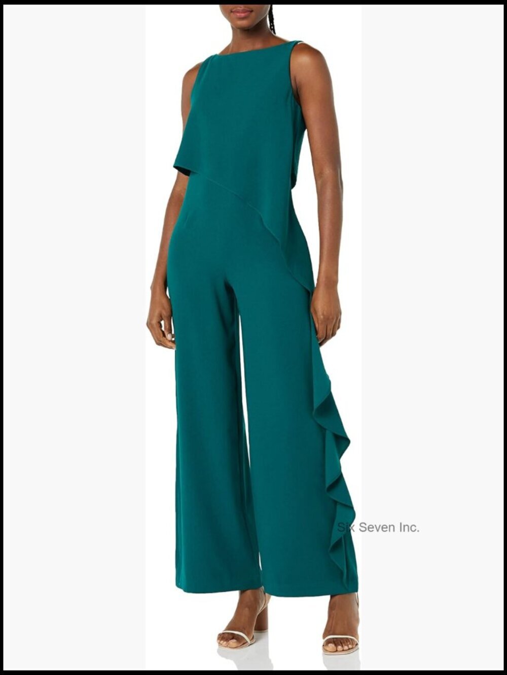 Ruffled Jumpsuit with Overlay Bodice and Wide Leg Pant